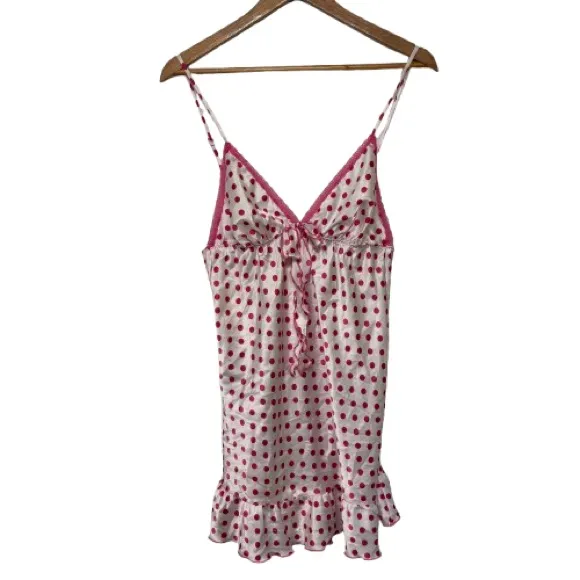 Victoria’s Secret White/Pink Satin Polkadot Baby Doll Lingerie Size M - Image 2
