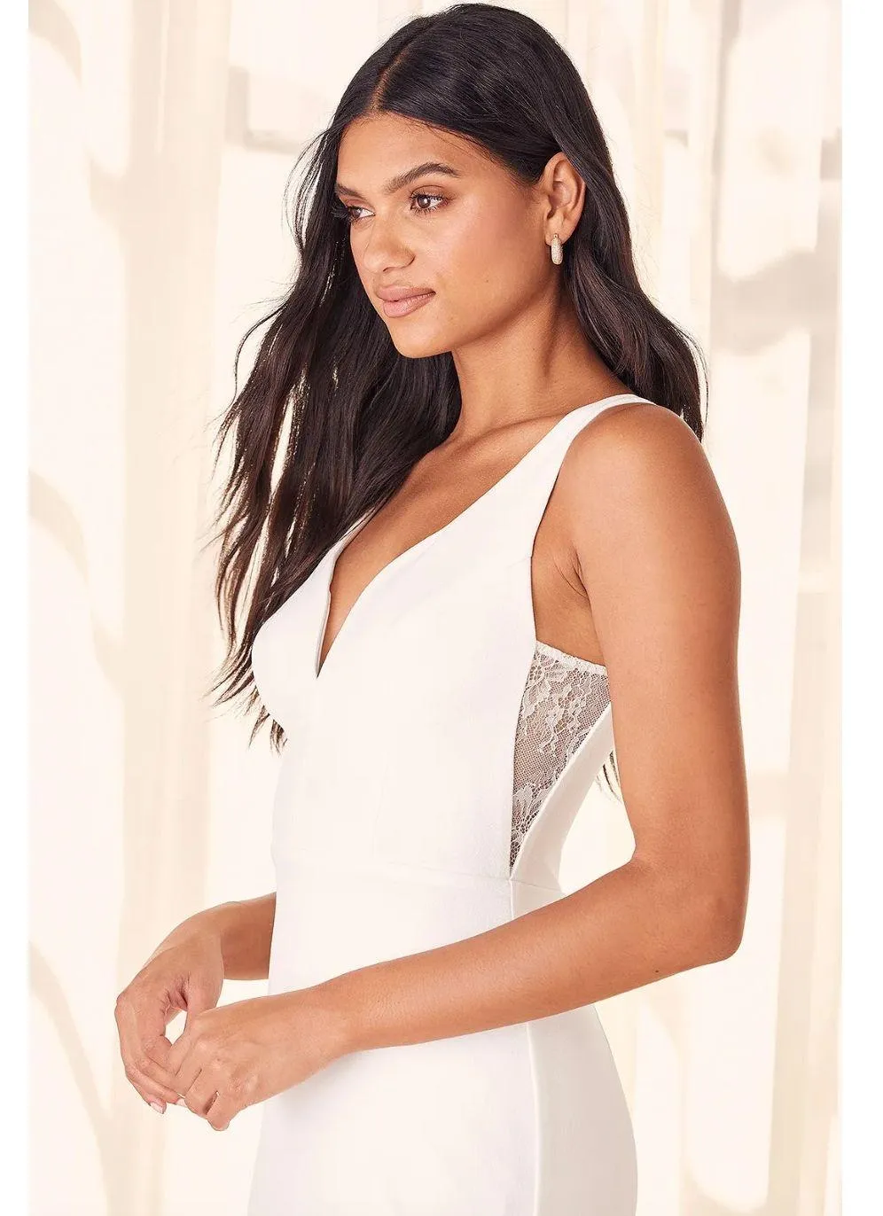 Lulus Extraordinary Romance White Button Back Mermaid Maxi Dress Formal S NWT - Image 4