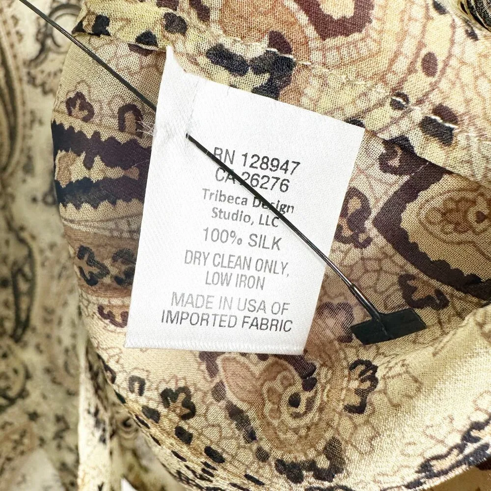 Nili Lotan Womens Silk Blouse Long Sleeves Paisley Print Acadia Beige Black XS - Image 7