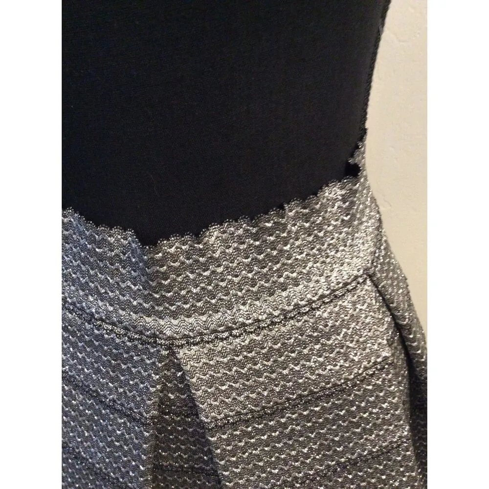 Silver Metal look Partial Rubber Pleated Skirt Small S Womens Devlin - Image 2