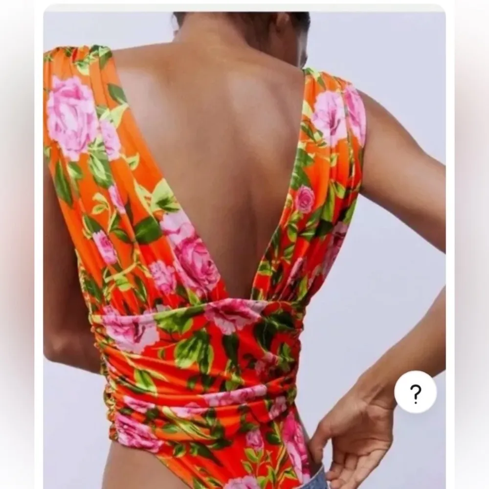 NWT ZARA Draped Floral Tropical Bodysuit Medium M - Image 3