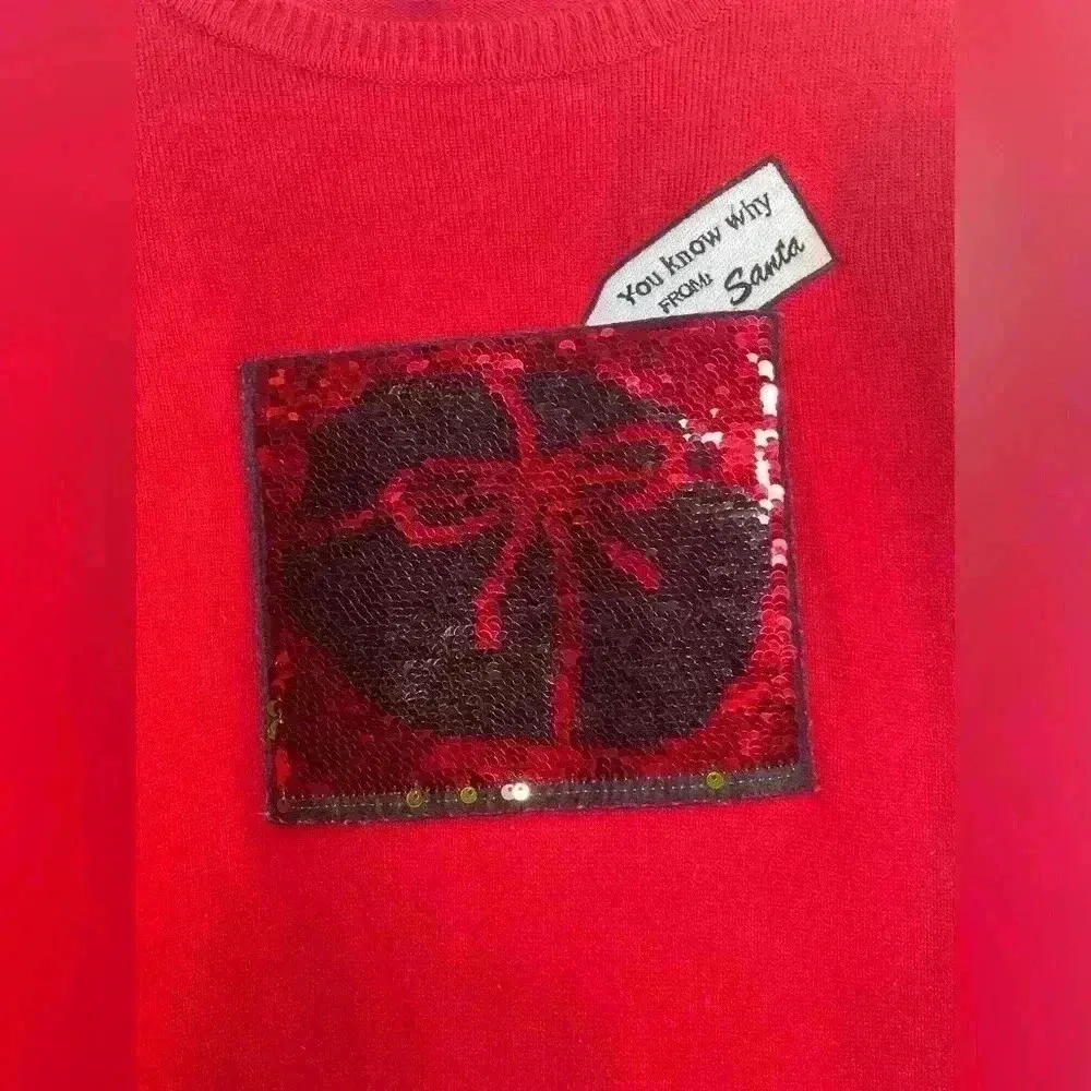 Verve Ami’ Red Reverse Sequin Women’s Ugly Christmas Sweater Small Gift Coal - Image 4