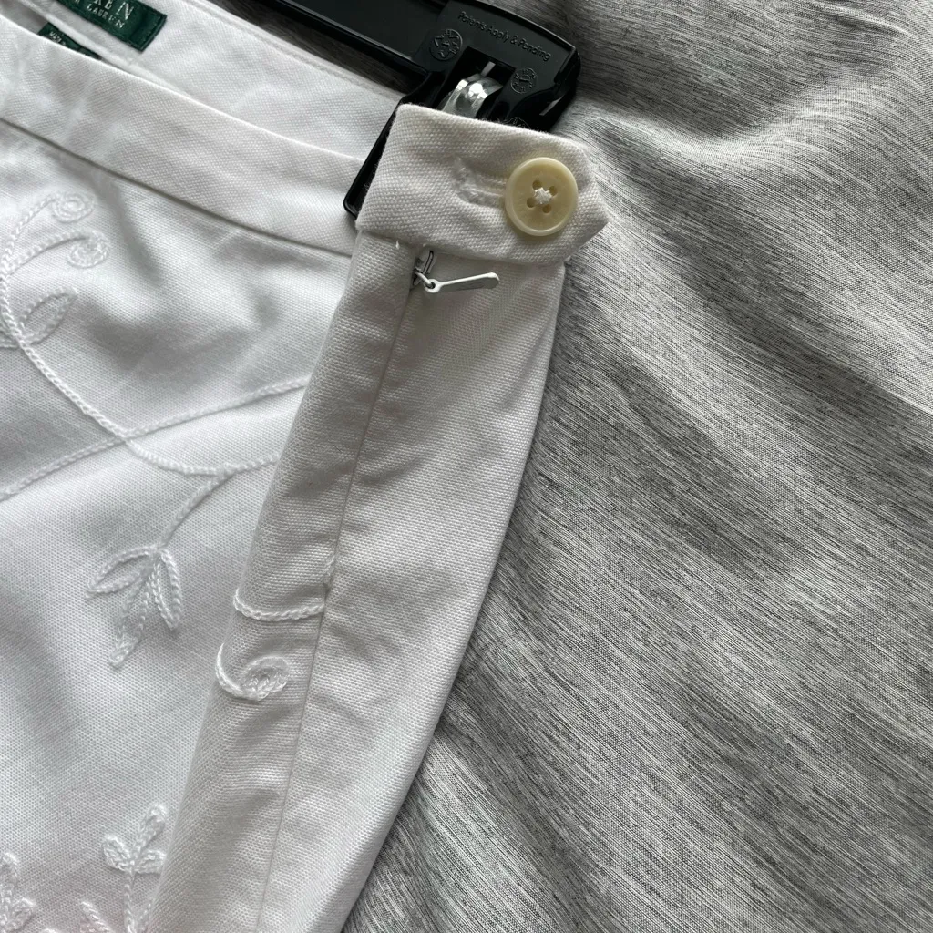 Lauren Ralph Lauren Floral Embroidered Pants White Womens Size 10 Preppy Beach - Image 6