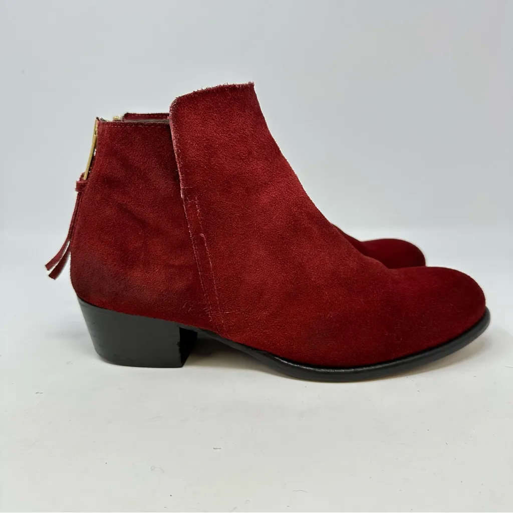 Revolve CHIO Suede Leather Zip Booties Red Size‎ 39 Size 8.5 - Image 4