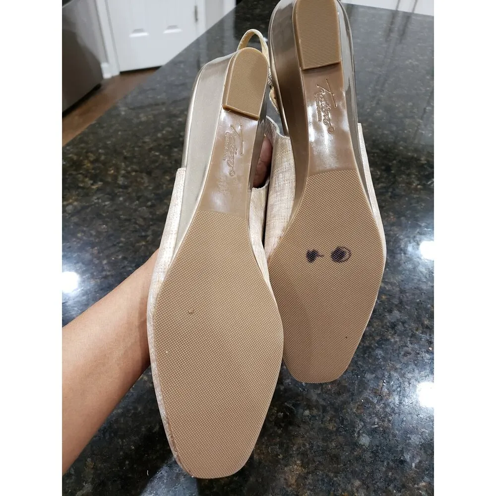 Trotters Lenore Pump Women Beige Leather Wedge Heel Adjustable Strap Buckle 12N Size 12 - Image 4