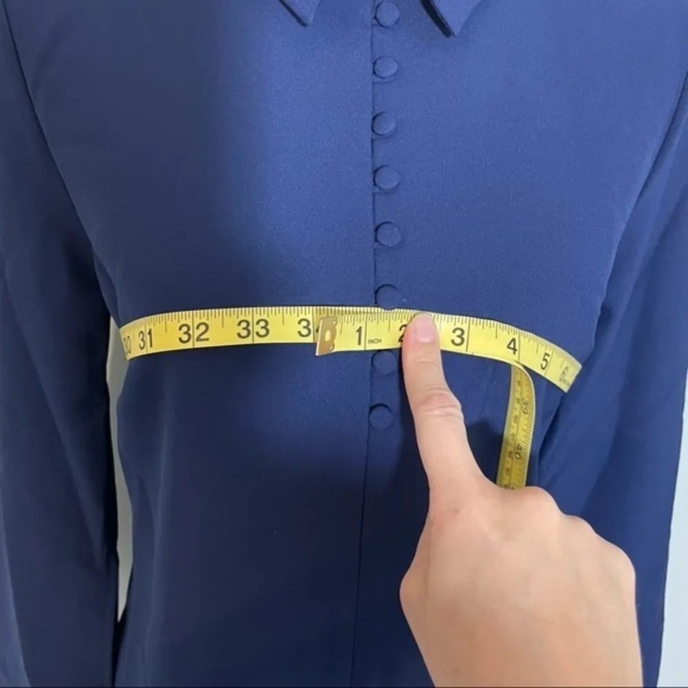 NWT Navy Blue Button Front Up Collared Shirt Dress Tunic Ponte Long Sleeve New - Image 4