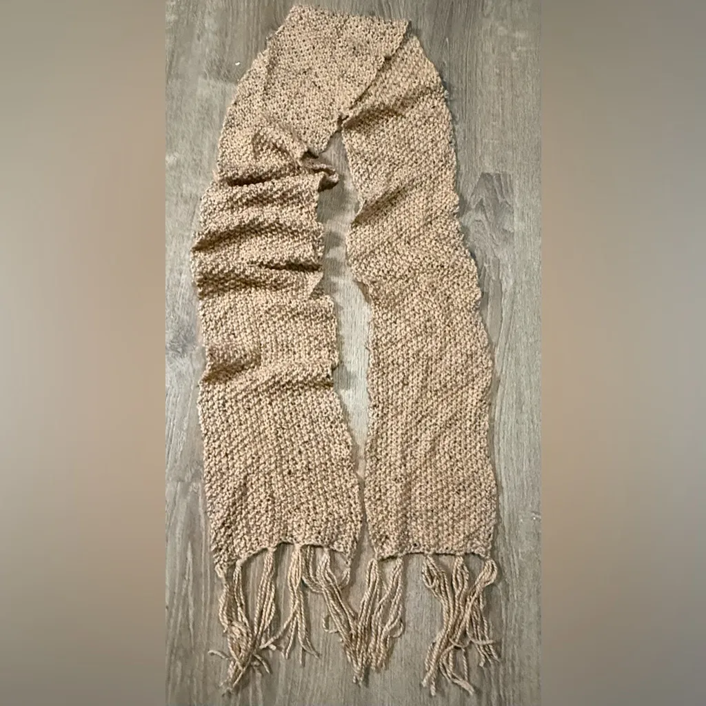 Extra Long Chunky Knit Cream Scarf | Wrap Tan - Image 2