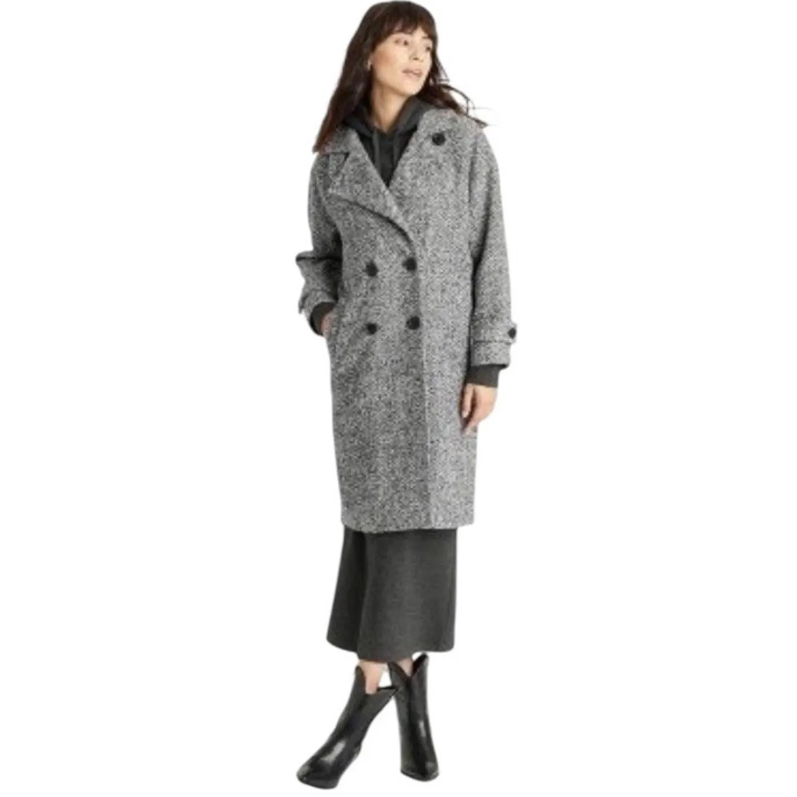 Women's Double Breasted Cocoon Overcoat - Universal Thread Gray Large - Image 2