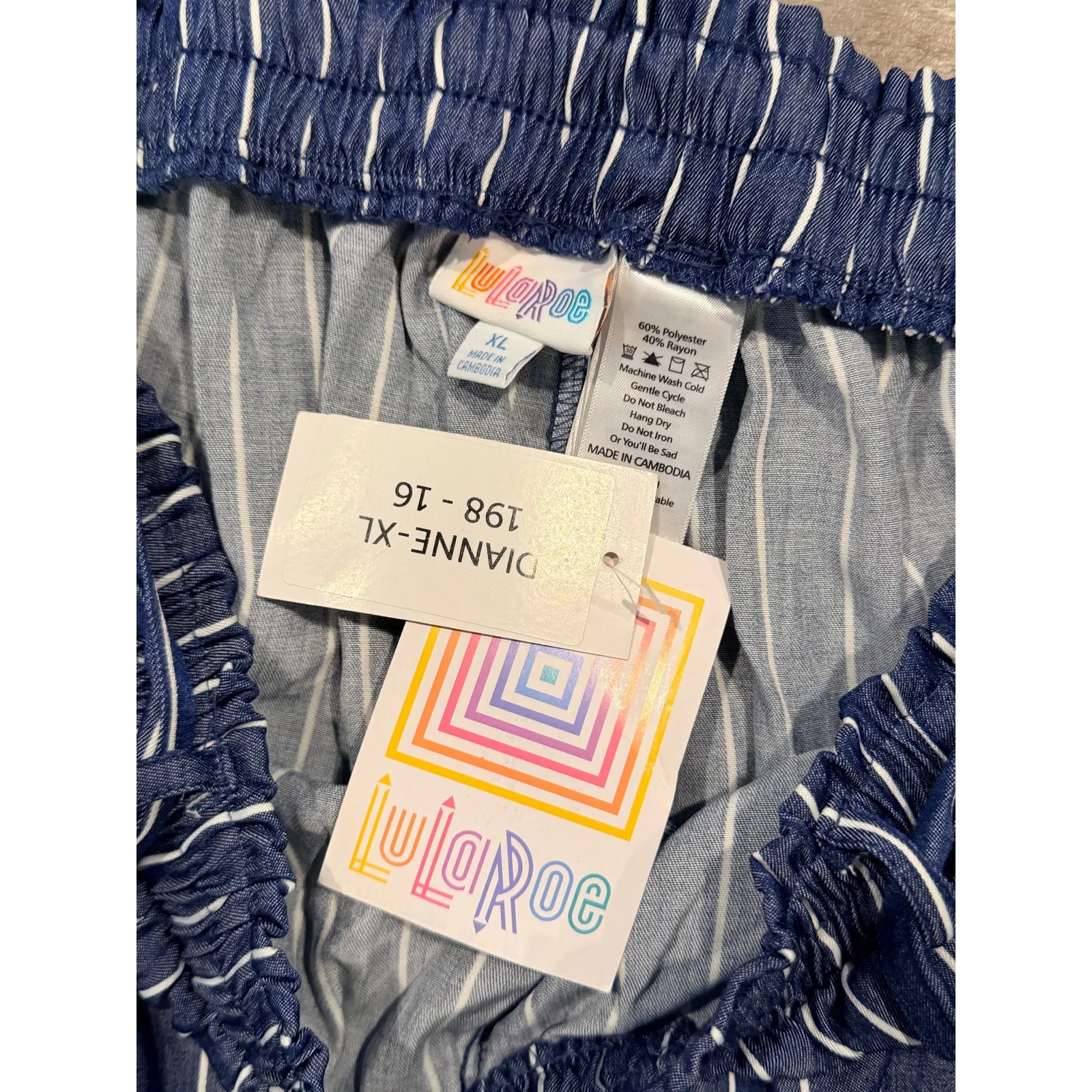 LULAROE Dianne XL Blue and White Pull on Pants - Image 3