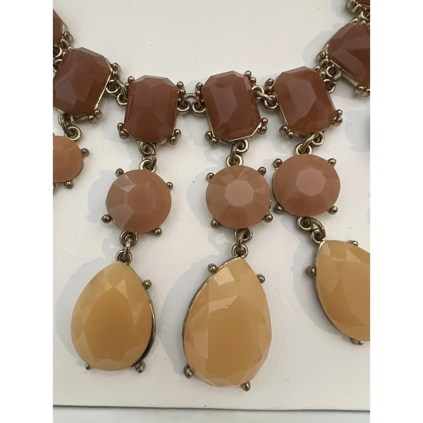 Vintage Statement Bib Necklace W/brown And Amber Faux Gemstones - Image 2