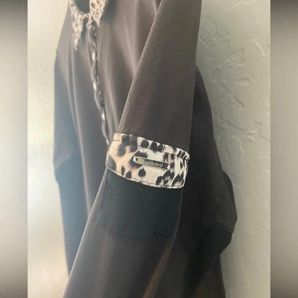SanSoleil sun protection black long sleeve zip with leopard detail size M Size M - Image 8