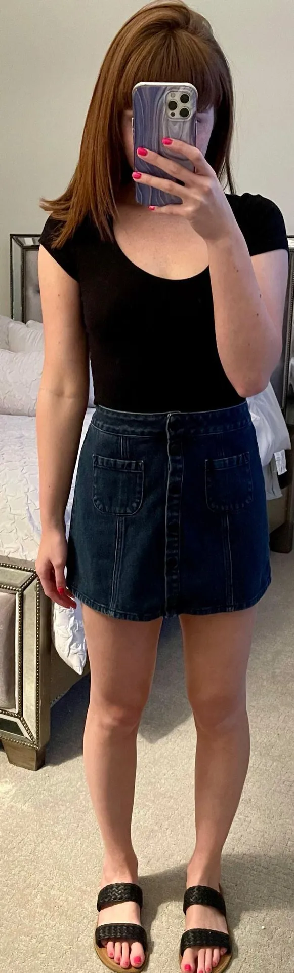 Denim Button Down Mini Skirt - Image 2