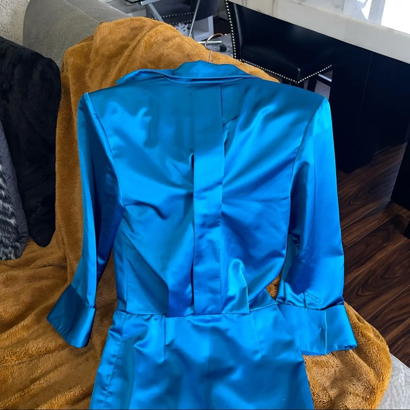 The Attico Mini Shirt Dress with Maxi Shoulders in Blue Size 2 - Image 7