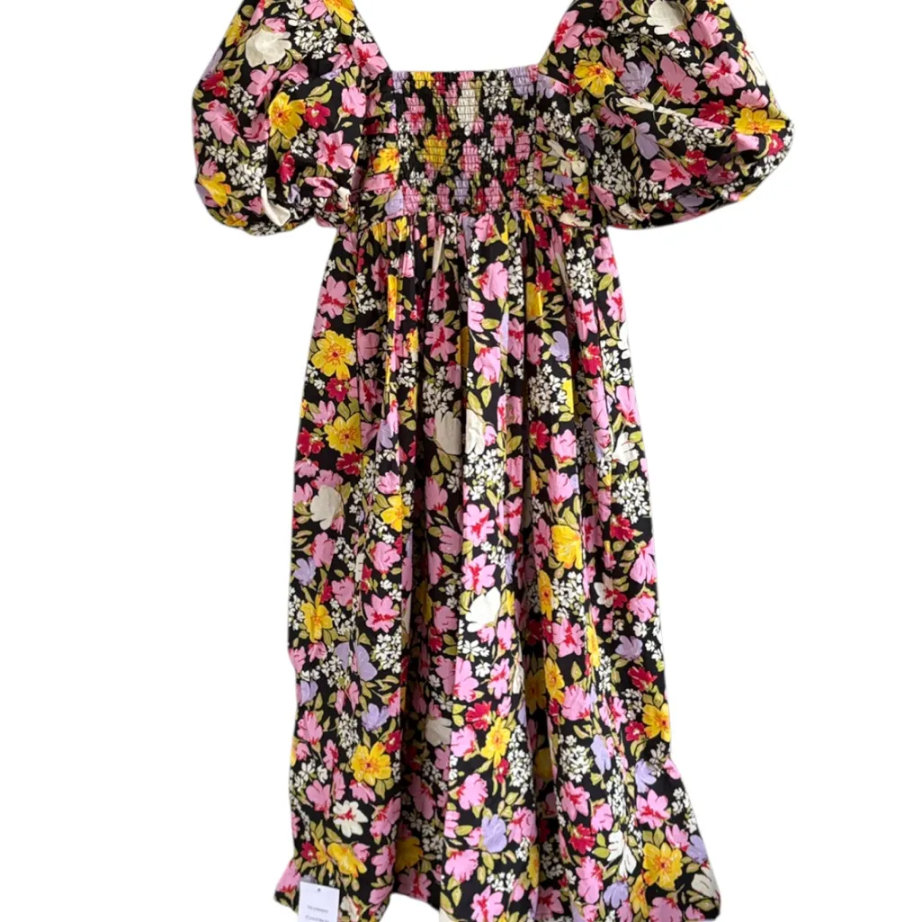 NWT Nobody’s Child Nova Puff Sleeve Black Floral Midi Dress Size 6 - Image 14