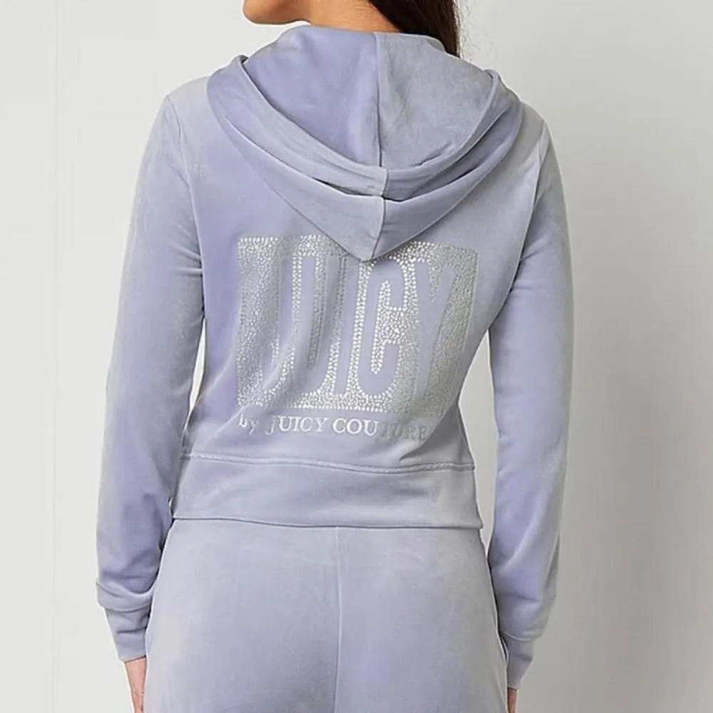 Juicy Couture lilac purple soft velour hoodie pockets embroidered embellished - Image 4