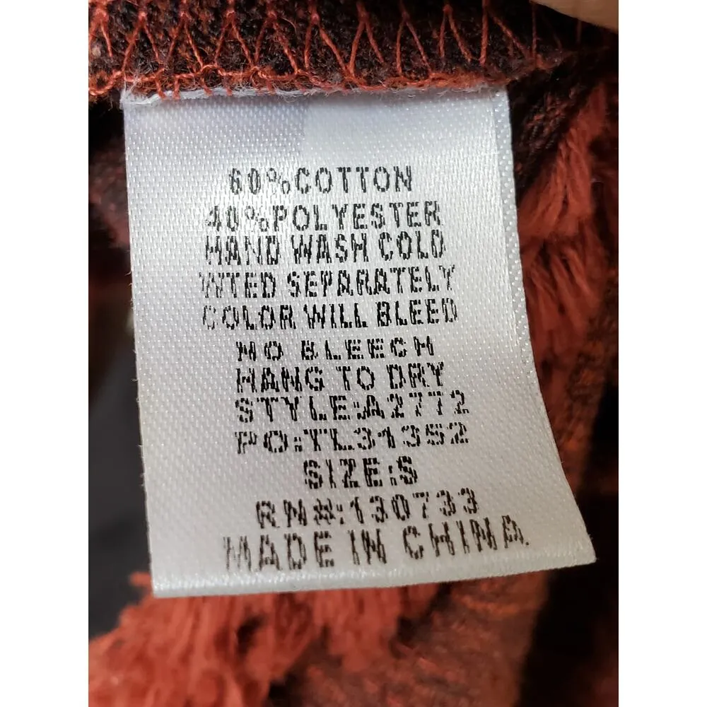 Umgee Sweater Women's Size Small Brown Cowl Neck Cotton Fringed High Low Slit - Image 6