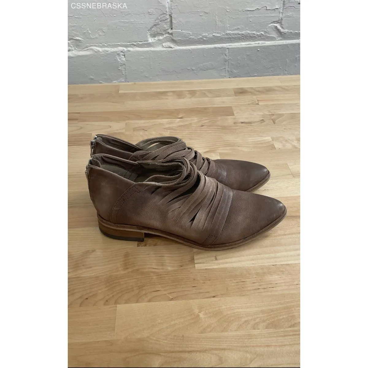 Free People Brown Lost Valley Italian Leather Strappy Tan Ankle Booties -Size 38 - Image 7