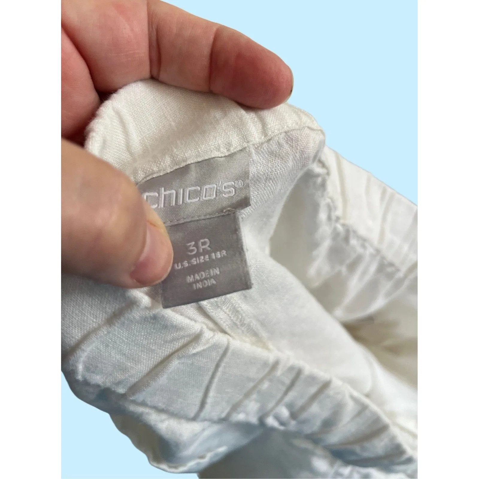 Chicos 100%  Linen Pullon Pants Size 16/XL White Pockets Straight Leg - Image 9