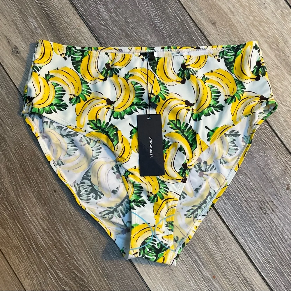 VERO MODA Banana Print High Waisted Bikini Swim Bottoms Size L (12) NWT - Image 3