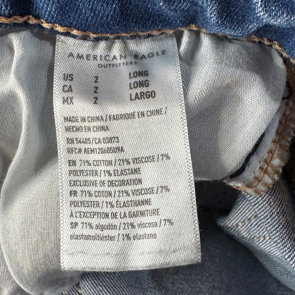 American Eagle SZ 2 LONG Hi-Rise Jeggings Jeans Distressed Rips Stretch Zip-Fly - Image 11