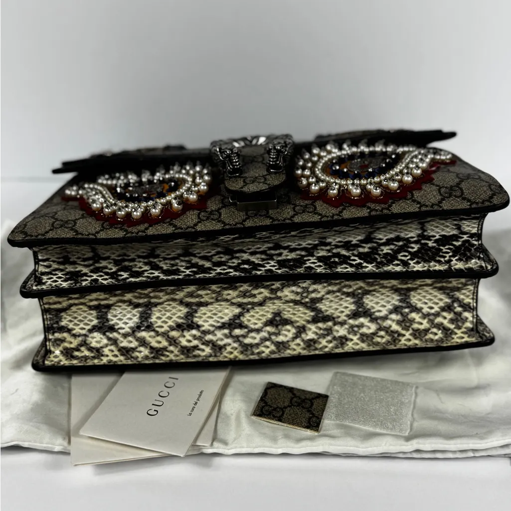Gucci GG Supreme Monogram Snakeskin Flower Embroidered Dionysus Shoulder Bag - Image 9