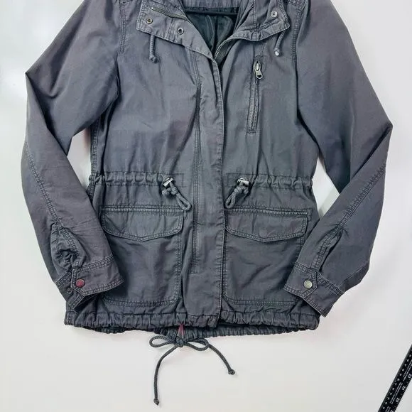 H&M Anorak Jacket Hooded Utility Drawstring Gray Coat Women's Size‎ S - Image 3