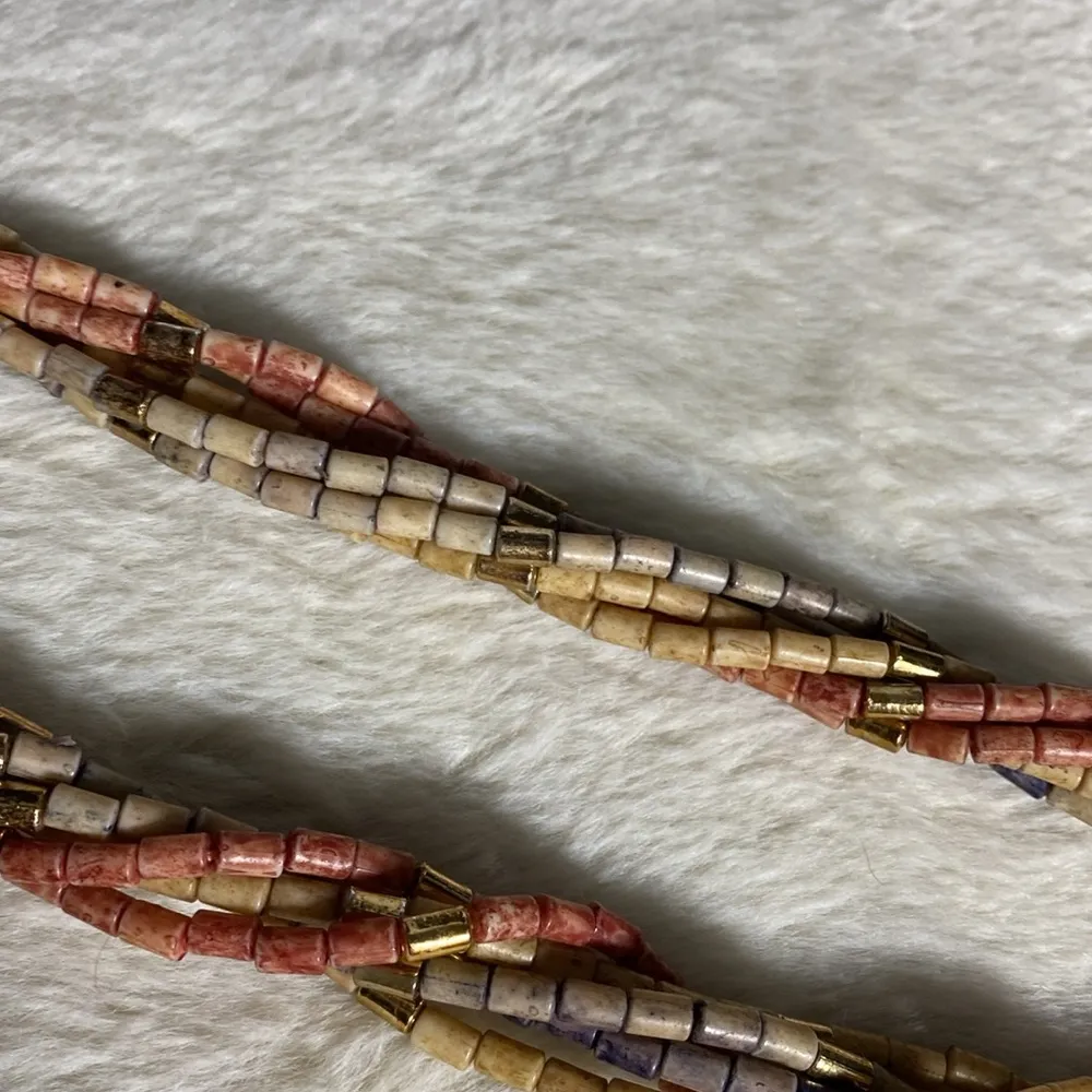 Pink & Blue Tube Bead Necklace - Image 4