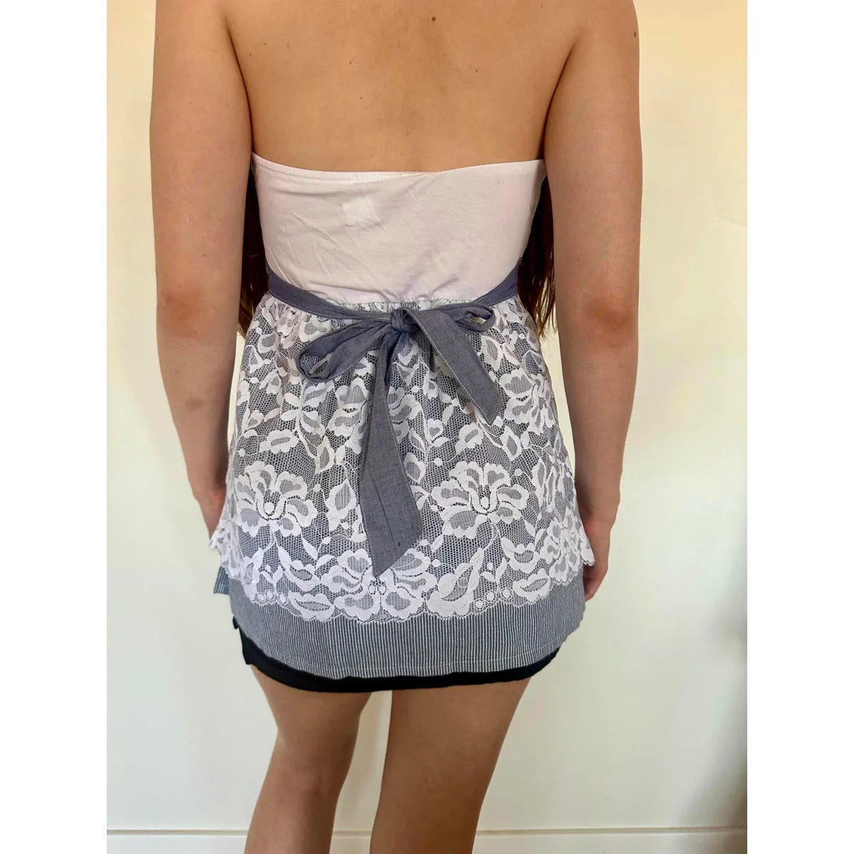 Vintage Lace Cottage Core Tie Back Strapless Top White - Image 7