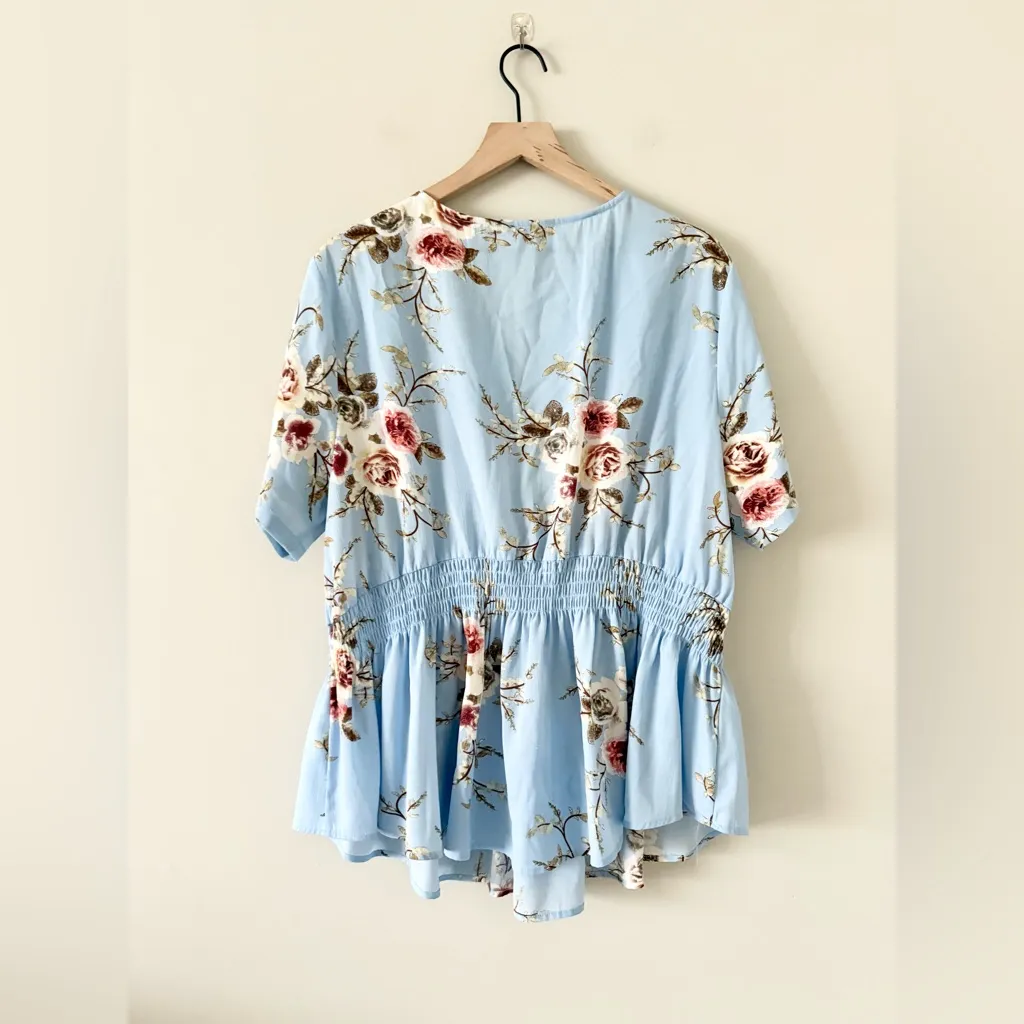 SHEIN Curve Elastic Waist Peplum in Light Blue Floral - Size 3XL - Image 5