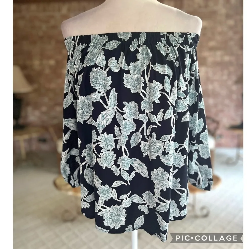 Splendid Top Off the Shoulder Navy Blue Mint Floral Floral S Garden Boho Chic - Image 5