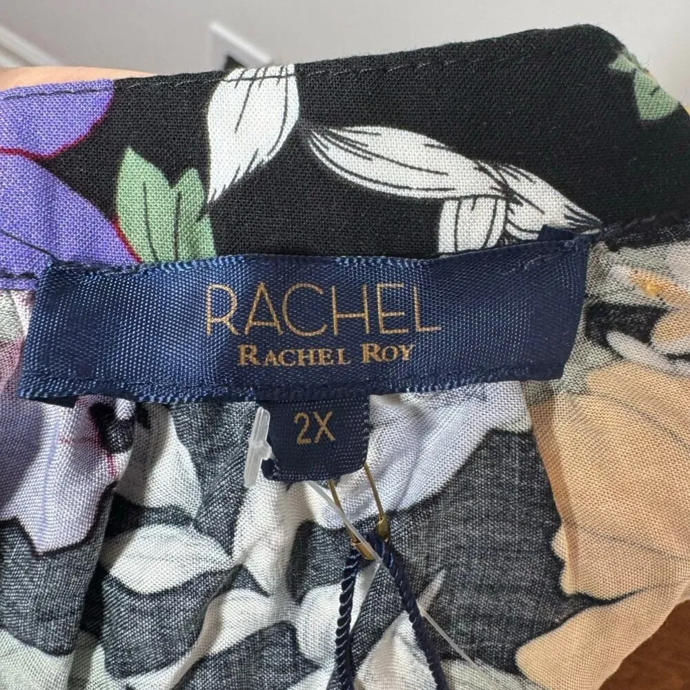 Rachel Roy Top Women 2XL NWT Black Floral Short Sleeve Garden Maximalist Career - Image 6