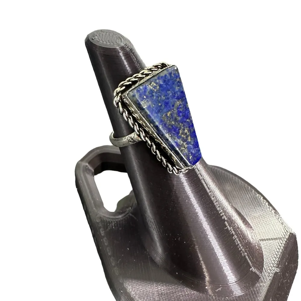 Lapis lazuli triangle semi-precious gemstone ring sterling silver plated 8 - Image 2