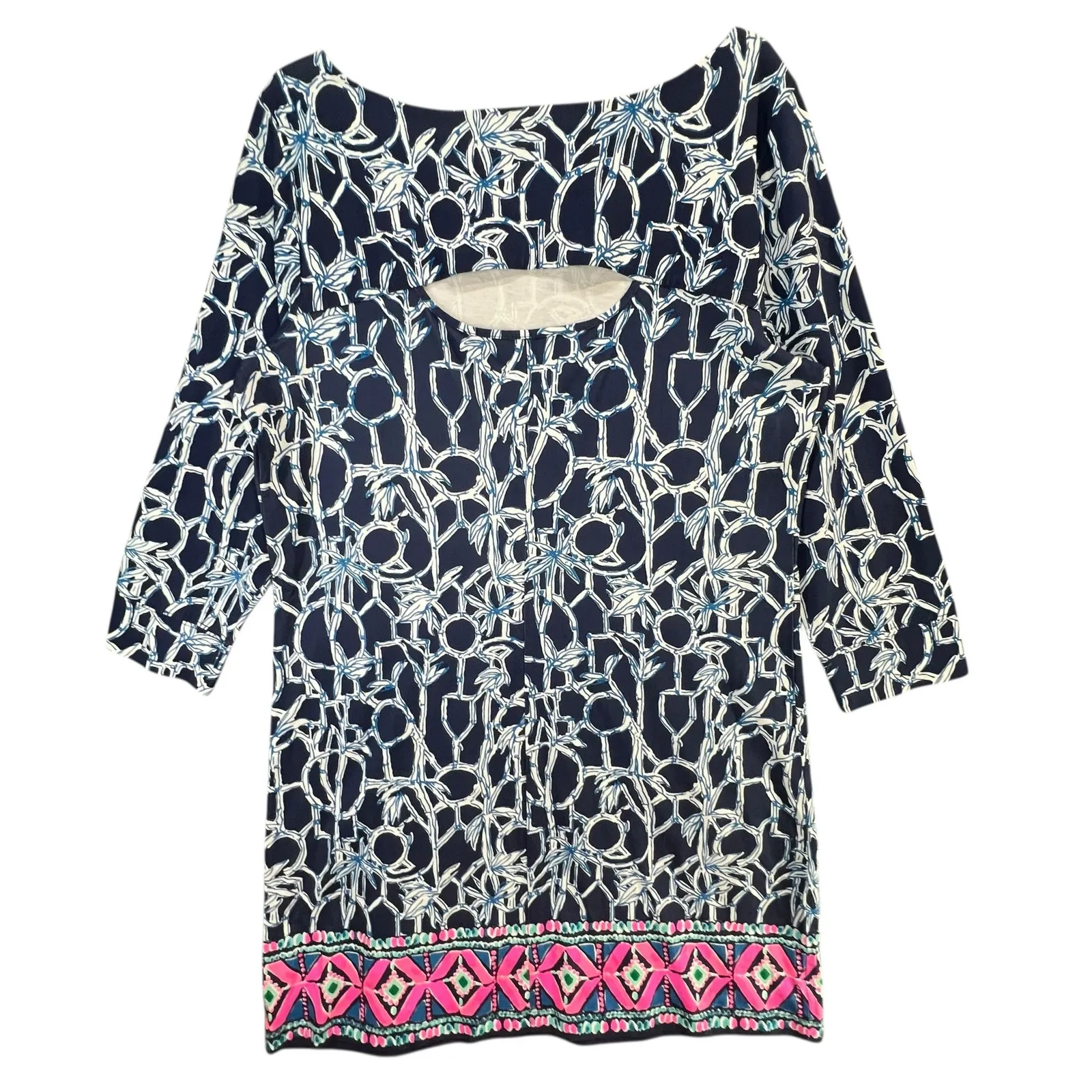 Lilly Pulitzer Hollee Dress Womens XL Navy Blue Lucky Bamboo Cutout TINY FLAW - Image 5