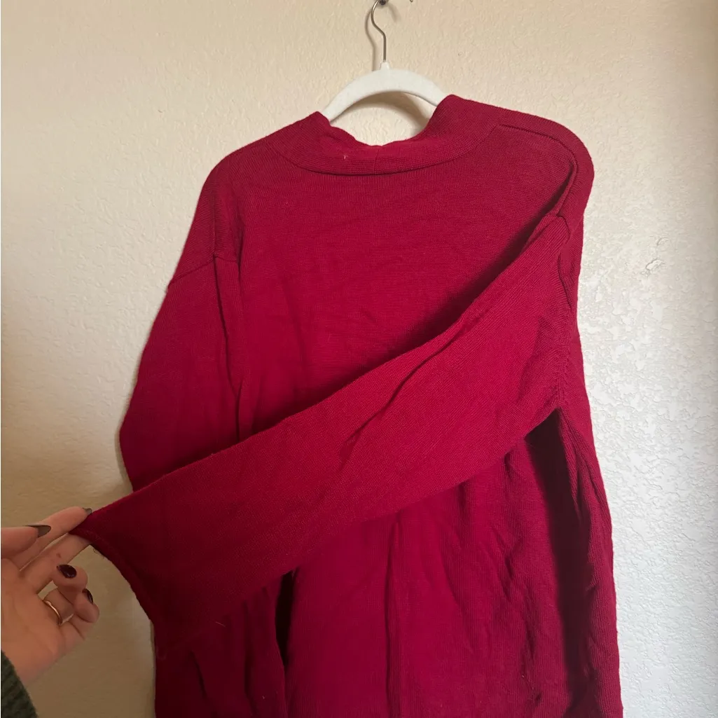 Eileen Fisher Merino Wool V-Neck Sweater Sz Large Dark Red Loose Fit - Image 7