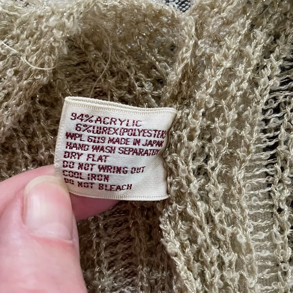 Vintage Glentex Tan Gold Shrug Sweater Tie Front Cardigan Open Weave OSFM S M Size M - Image 9