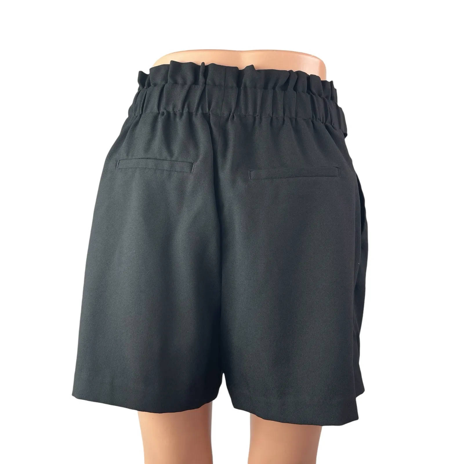 Banana Republic Women's Black Pleated High Waist Mini Wide Leg Paperbag Shorts 6 - Image 3