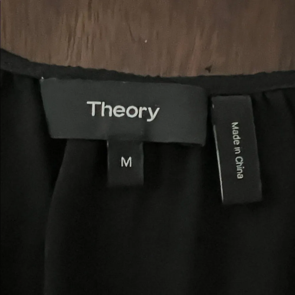 Theory Silk Gathered Slit Neck Top – Black, Size Large - Image 7