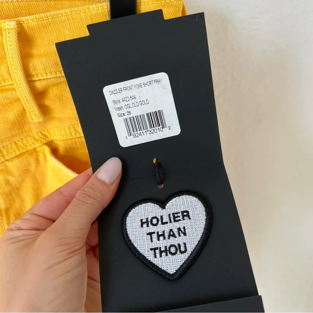 NWT MOTHER The Dazzler Seamed Yoke High Waist Shorts in Yellow Size 25 - Image 5