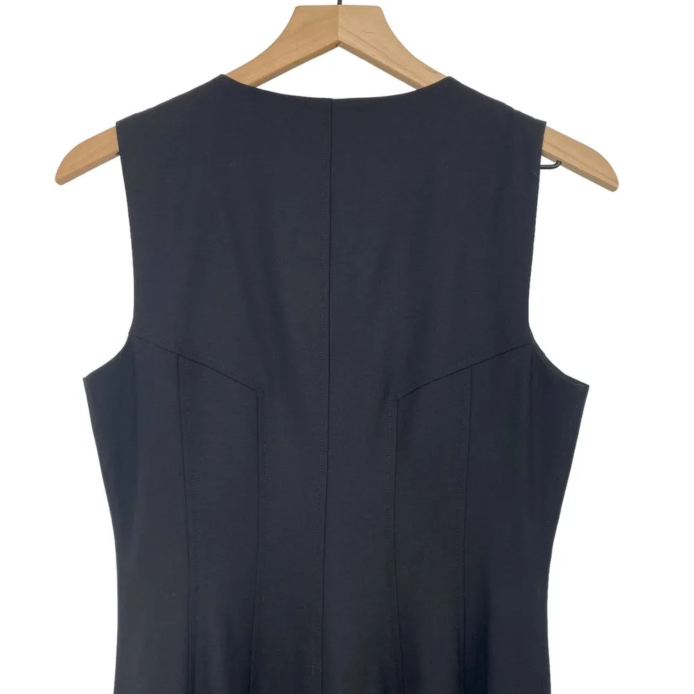 Theory Bonbi Fit & Flare Mini Dress Virgin Wool Stretch Blend Full Zip Black 6 - Image 6