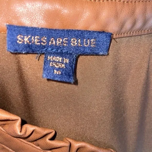 Skies Are Blue Faux Leather Tiered Dress | Cognac Brown | Size Medium - Image 12