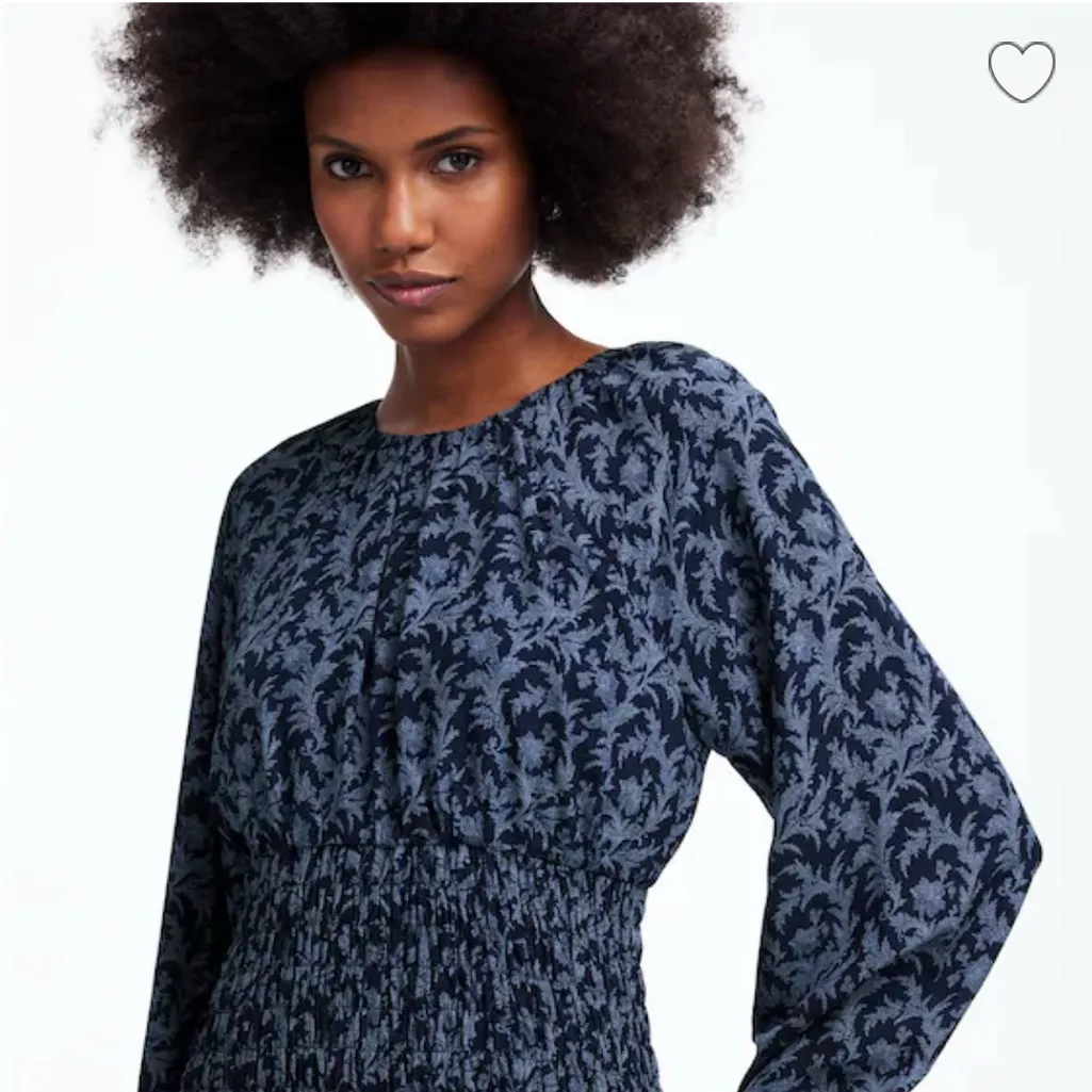 Madewell nwt bubble sleeve smoked waist navy print dress sz L - Image 2