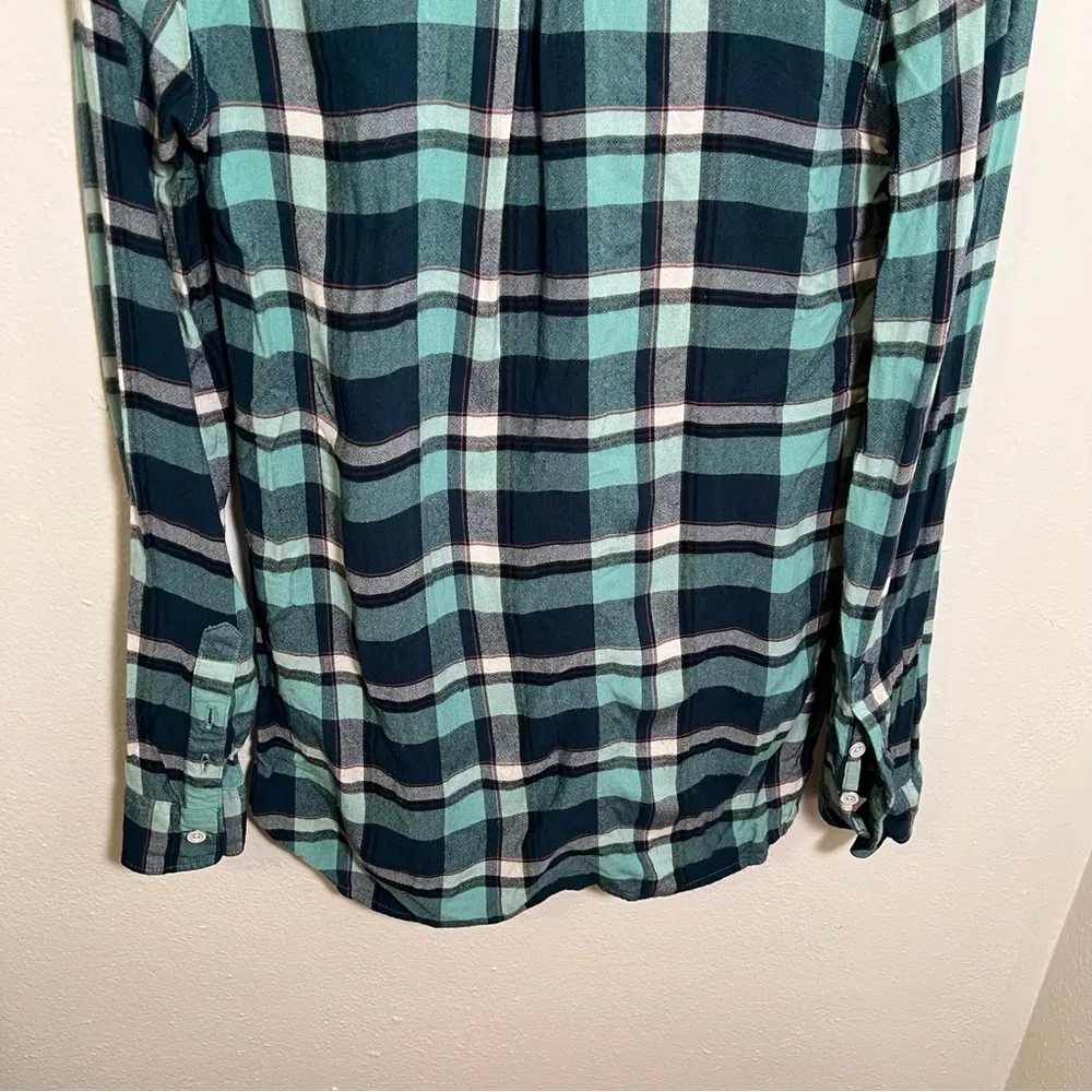 Roxy Button Down Flannel Shirt Mint Green Plaid XS - Image 9