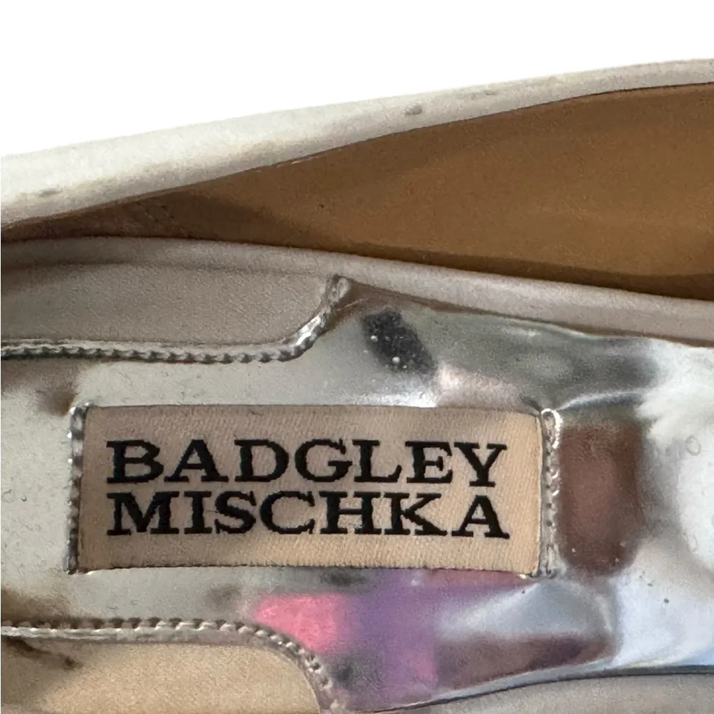 Badgley Mischka Piper Feather Open Toe Wedding Pumps white satin Size 7 - Image 6