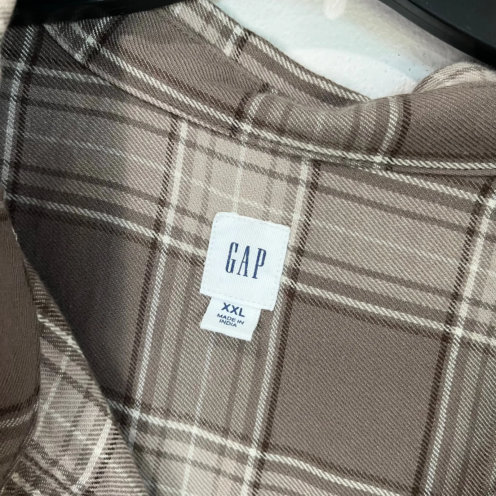 GAP Brown Plaid Cropped Flannel Button Down Shirt XXL Soft Casual Fall - Image 8