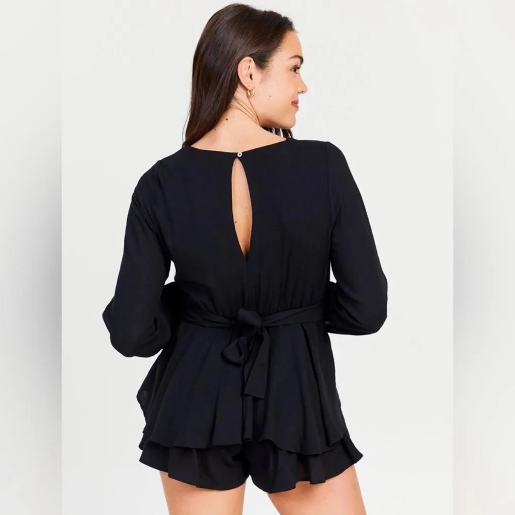 Altar’d State‎ Long Sleeve faux wrap Tie-Waist Ruffle Romper Black Size XS - Image 2