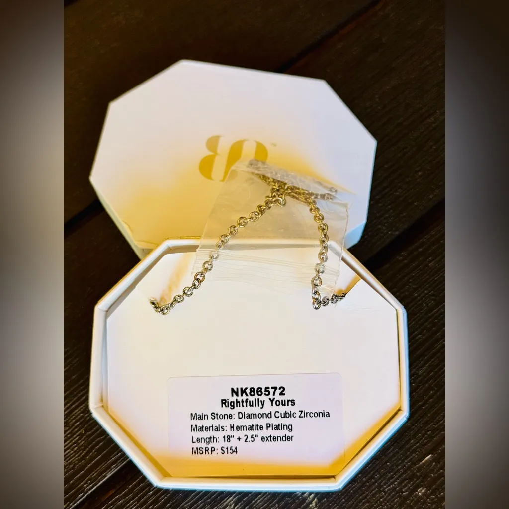 Bomb Party Necklace “Rightfully Yours” NK86572 Diamond CZ on Hematite Plating. Silver - Image 2