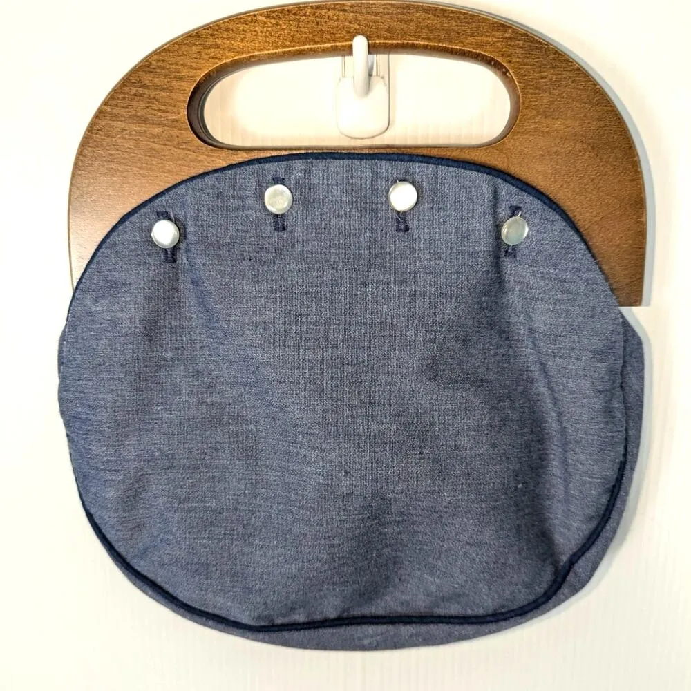 VTG Jeannie Bouchever Bermuda Small Wood Handle Bag Blue Strawberry NeedlePoint - Image 2
