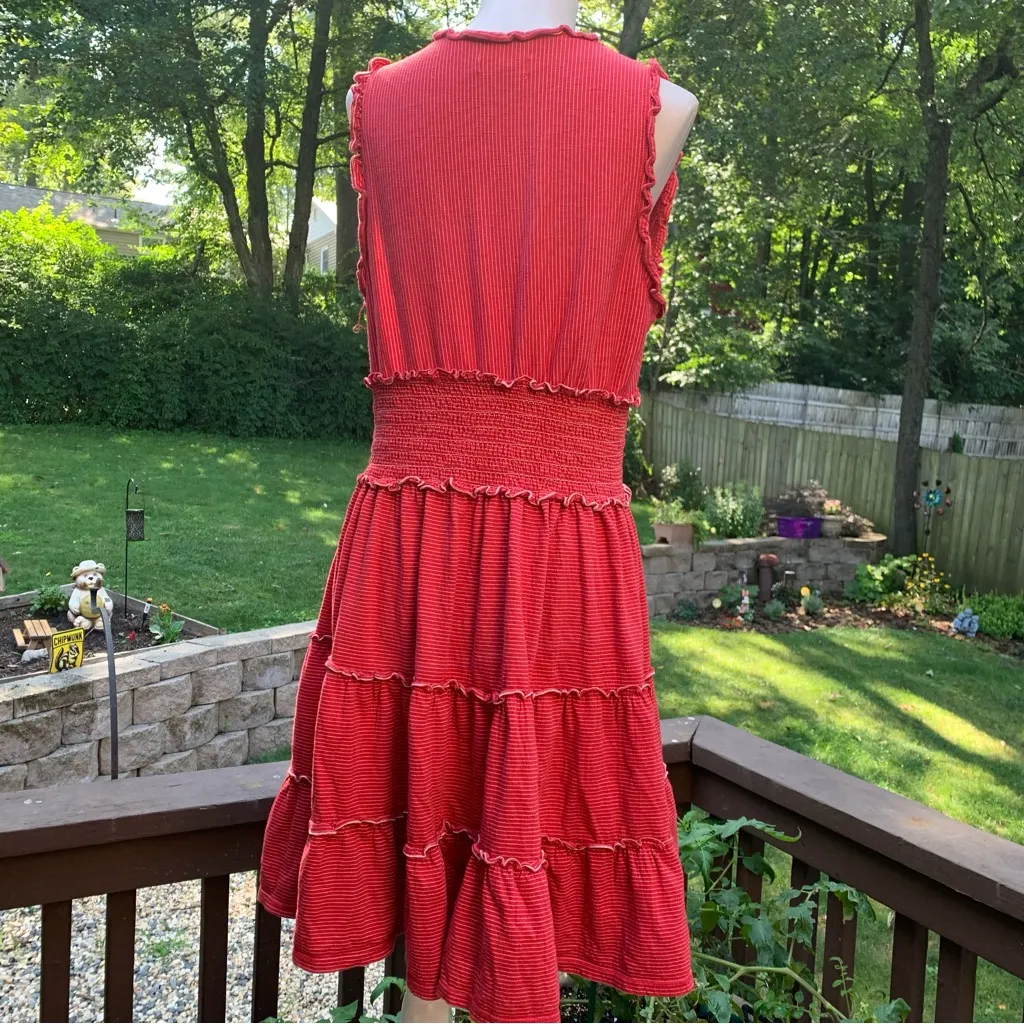 Max Studio Dress Womens Sleeveless Ruffle Short Smocked Waist Red L Large - Image 4