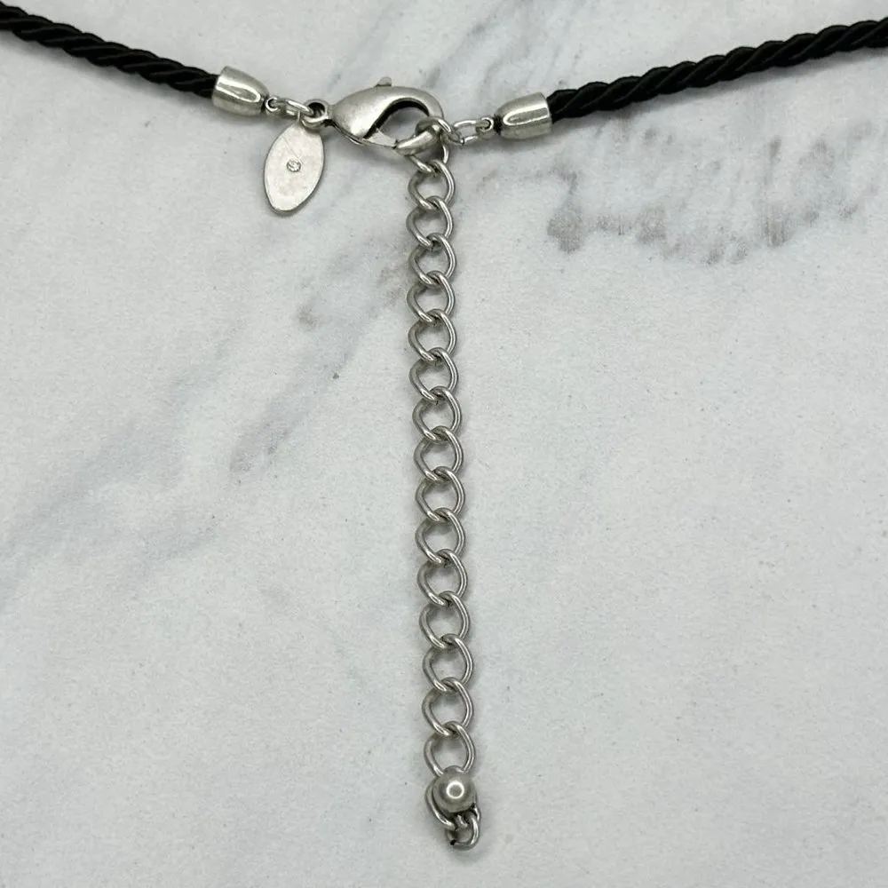 Chico's Black Rope with Floral Silver Tone Tassel Pendant Necklace - Image 5