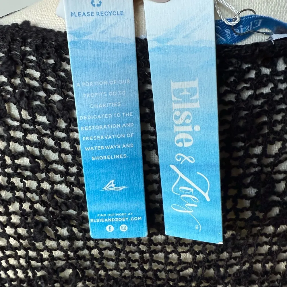 Elsie‎ and Zoey Black Open Knit Sweater coastal boho Cottagecore OS Size undefined - Image 9